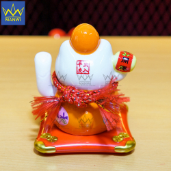 Mèo Thần Tài Vẫy Tay Khai Sắc Daruma - Cam