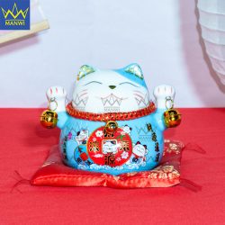 Mèo Thần Tài Khai Vận Phát Tài - Xanh 11cm HF21013-3