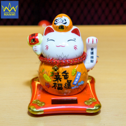 Mèo Thần Tài Vẫy Tay Khai Sắc Daruma - Cam