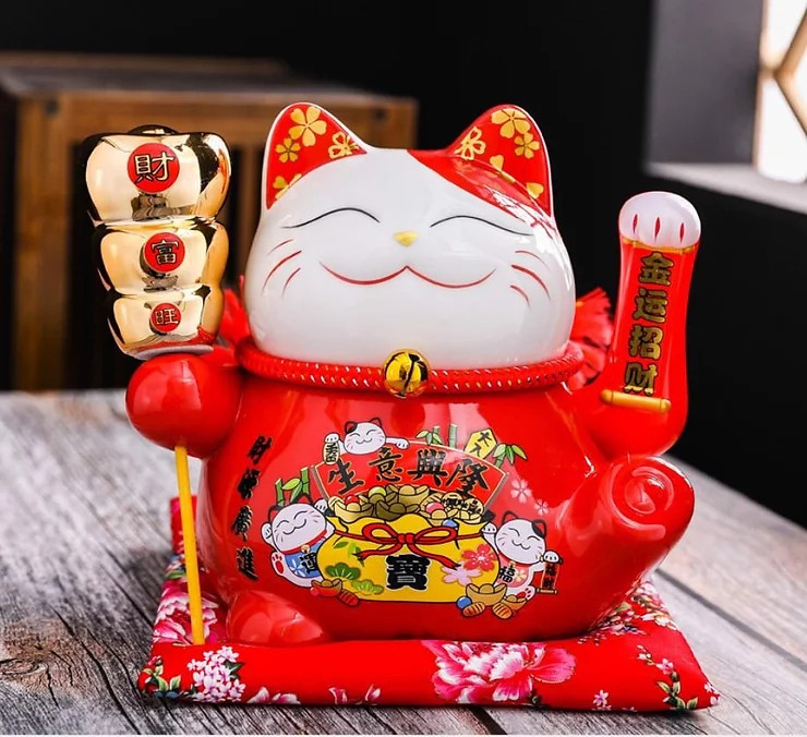 Mèo Thần Tài Vẫy Tay Tài Lộc Đỏ
