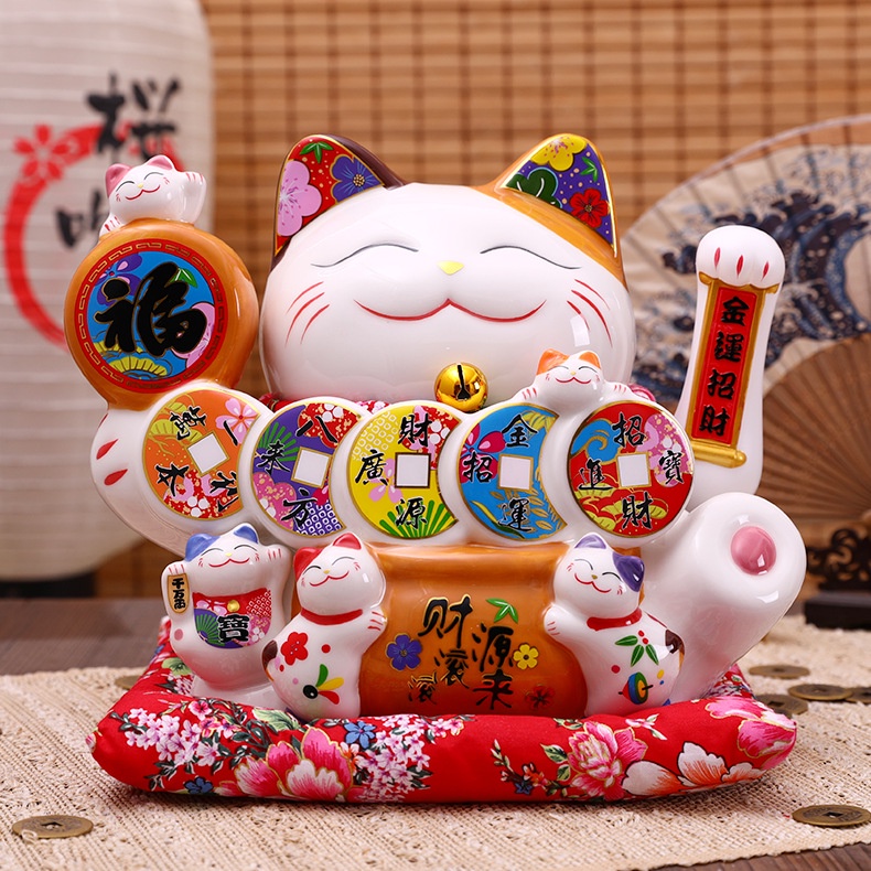 Mèo Thần Tài Vẫy Tay Tiền Xu Ngũ Sắc
